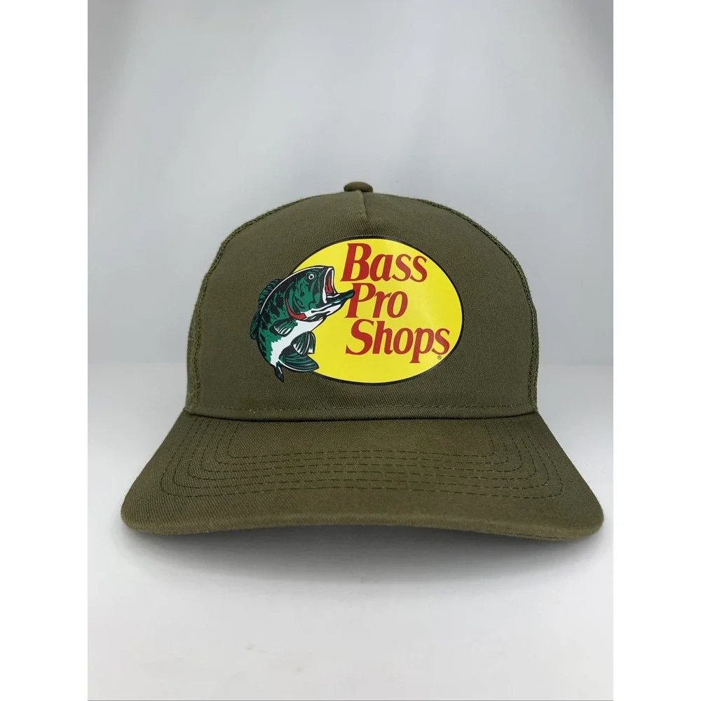 Bass Pro Shops Olive Hat Gone Fishing OSFM Adjustable Snapback Mesh Baseball Cap